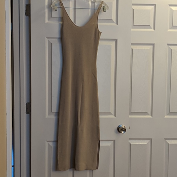beige knit midi dress